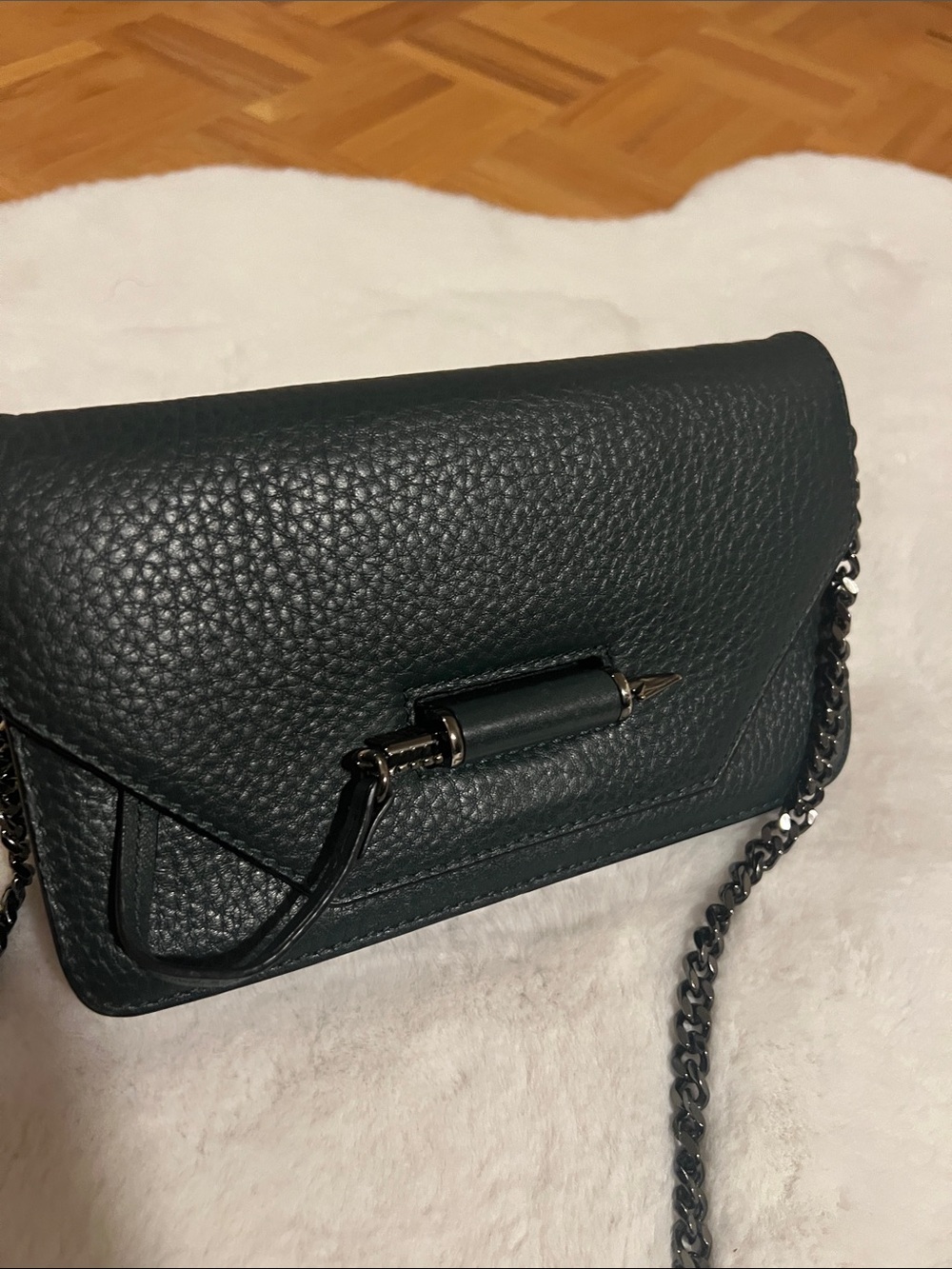 Mackage mini Zoe Pebbled Leather Chain Crossbody Bag in Dark Green